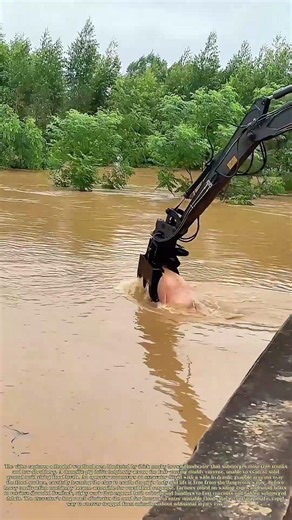Retrieving Livestock: Grapple Excavator Rescues Pig Trapped In Muddy Floodwaters