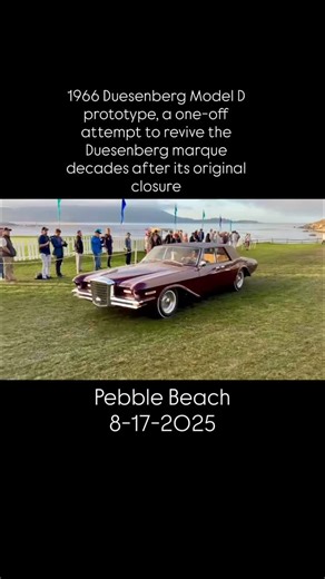 1966 Duesenberg Model D prototype, a one-off attempt to revive the Duesenberg marque decades after its original closure. Chrysler Imperial Chassis Drivetrain #california #pebblebeach #monterey #carshow #duesenberg | HotRodHarrys.com