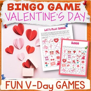 Valentine's Day BINGO GAME 1st 2nd 3rd Grades Brain Break Party Activity