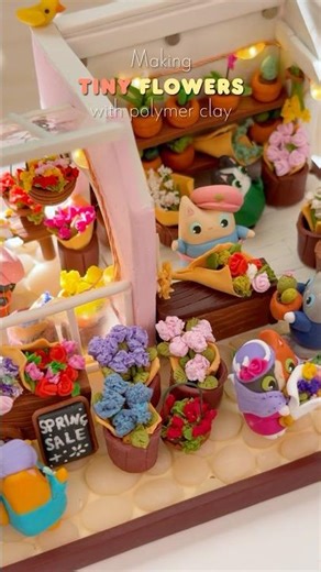 🌷Tiny Flowers💐Polymer clay! #miniature #catart #craft #clay