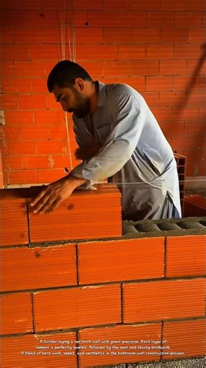 A builder lays a red brick wall with high precision. #shorts #construction #shortvideo #fyp