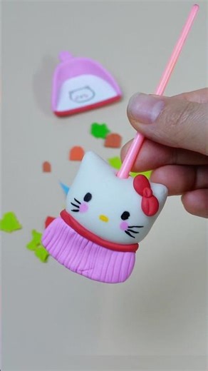 Cute Hello Kitty Broom & Dustpan DIY | Clay & Paper Craft | BearFamily #shorts #toys #love #funny