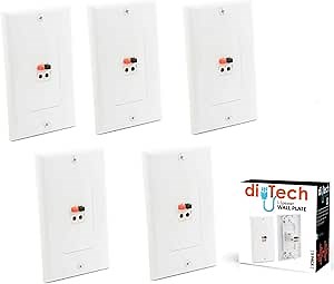 Premium Speaker Wall Plate - Spring Loaded Audio Plate for Home Theater Mount Speakers (5 Pack White)