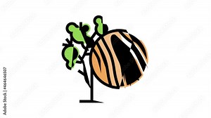 Wood Land Growth Natural Tree color icon animation. Cherry And Mango Fruit, Teak And Oak, Spruce And Hemlock, Maple And Walnut Forest Growing Green Leaves Tree