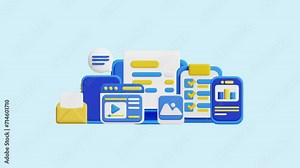 Content Marketing 3D Animated Concept. Ideal for businesses, technology, companies, websites, apps, education, marketing, and promotion. Digital Marketing 3D animation.