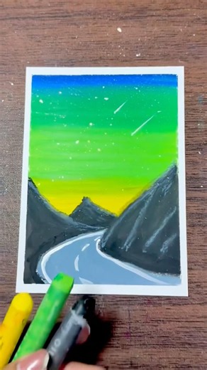 Easy oil pastel art for beginners | Scenery | landsacpe | mountain art #oilpastel