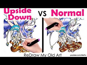 Redraw My Old Art - Upside Down vs. Normal | Old vs New vs Upside Down Art Challenge - Mei Yu
