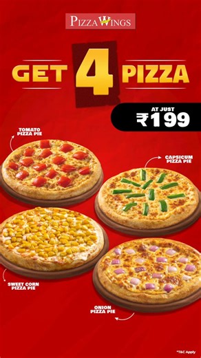Wait WHAT?! 🍕 4 Pizzas at just ₹199 — yes, you read that right! More slices, more fun, zero guilt 😍 Tag your pizza gang & order NOW! 🔥 ORDER NOW from our app or visit our nearest store Website: pizzawings.co.in Or call: 18008918012 #pizzawings #pizza #pizzalovers #pizzatime #pizzaparty | Pizza Wings