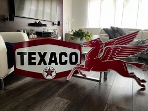 Texaco & Mobil Pegasus Sign | Vintage Gas Station Garage Décor | Aluminum Collectible Sign - Etsy