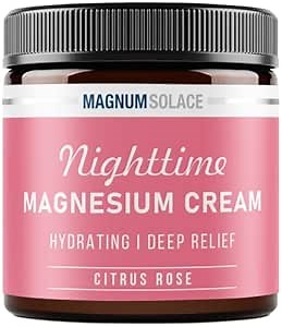 Magnum Solace Magnesium Lotion – Nighttime Magnesium Cream – Apply to Leg Muscles, Arms or Chest - Topical Magnesium Chloride – USA Made and Safe for Kids (Citrus Rose) 4 Fl Oz (Pack of 1)