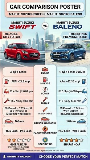 Maruti Suzuki Swift vs. Baleno: The Complete 2026 Comparison! 🏆 #indiancars #automobile #suzukiswift