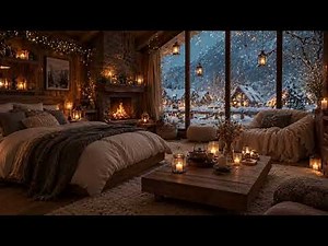 Warm Fireplace & Soft Piano Relaxing Holiday Ambience with Snowfall