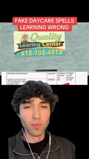 Dane on Instagram: "A Minnesota daycare went viral after a video showed a sign spelling “Learning” incorrectly and an apparently empty building. That daycare, Quality Learning Center Inc in Minneapolis, is listed in Minnesota’s licensing system and is licensed for up to 99 children. Reported figures shared online say the center received about $1.9 million in Child Care Assistance Program funding in FY2025, based on Minnesota DHS payment records obtained through public data requests. Minnesota do