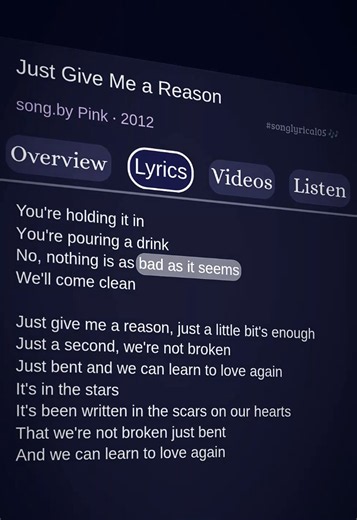 Just Give Me a Reason...🎧🎶 . . #pink #music #lyrics #fyp #songlyrical05