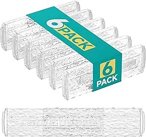 Drawer Dividers Organizer 6 Pack, Adjustable Separators 4" High Expandable from 11-17" for Bedroom, Bathroom, Closet, Clothing, Office, Kitchen (Clear, 6 PACK)