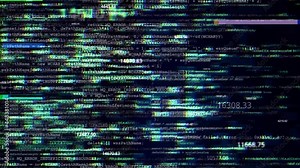 4K Computer software errors with glitch on system server log lines Loop Animation. Glitch and noise errors on computer screen code virus data breach hacking. Hacker activity broke technology. Stock Video