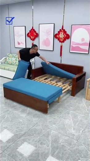 木の温もりと伸びる自由さ。木製フレームの伸縮ソファベッド🌳🛋️ #木製ソファベッド #伸縮ソファ #ソファベッド #ナチュラルインテリア#home #furniture #shorts #家具