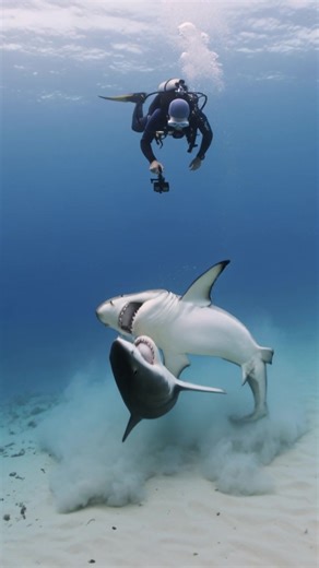 Intense Shark Battle Captured Underwater