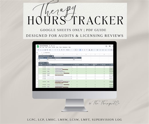 Therapy Hours Tracker – Google Sheets Dashboard for Counselors, Social Workers, & Psychologists - Etsy