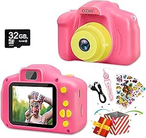 OZMI Kids Camera Toys for 3-9 Year Old Girls, Kids Selfie Camera Compact for Child Little Hands, Smooth Shape Toddler Camera, Best Christmas Birthday Gift for 4 5 6 7 8 9 Year Old Girls with 32GB Card