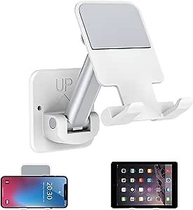 Wall Mount Phone Tablet Holder, Adjustable Cellphone Stand for Desk Mirror Bedroom Kitchen Bathroom Foldable Universal Phone Tablet Bracket Compatible with iPhone, iPad, Fire HD, Galaxy Tabs 4"-12.9''