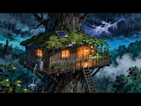 A Soft Rain and 🏕️the Little Tree House | Ghibli style | the silent shelter