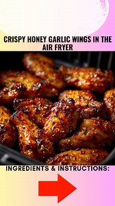 Crispy Honey Garlic Wings in the Air Fryer There’s something unbeatable about wings that crackle when you bite into them, then hit you with that sticky-sweet honey garlic flavor. These air fryer honey garlic wings come out incredibly crispy without deep frying, then get tossed in a glossy sauce that clings to every bite. They’re perfect for game day, family dinners, or anytime you want bold flavor with minimal effort. Ingredients: For the Wings 2 pounds chicken wings, split and tips removed 1 ta