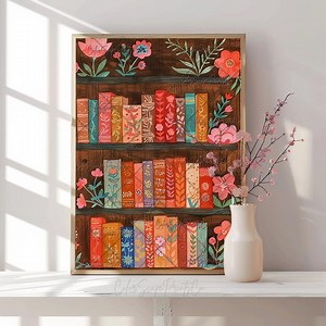 Bookshelf Print Stack of Books Painting Floral Bookshelf Illustration Book Lover Print Library Poster Bookish Gift Books Print Bookworm Gift - Etsy
