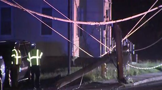 Crash involving MBTA bus snaps utility pole in Dedham