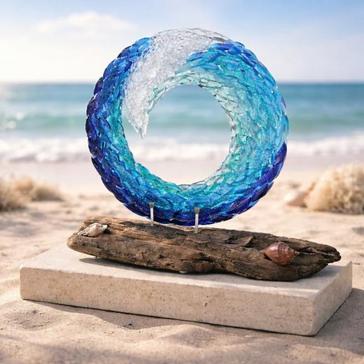 Fused Glass Wave Sculpture: Beach Decor, Ocean Art - Etsy