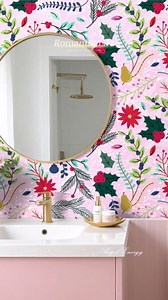 ReWallpaper Pink Floral Wallpaper Peel and Stick Berries Pine Holly Floral Contact Paper for Accent Wall Girls Bedroom Nursery Playroom Removable Wallpaper Holiday Christmas Home Decor 17.5in x 10ft