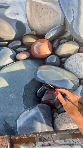 Beach Stones in Progress ✨ . . #oceanart #realism #oilpainting #artstudio #oilpaint #paintpalette #canadianart #contemporaryart | Katharine Burns Art