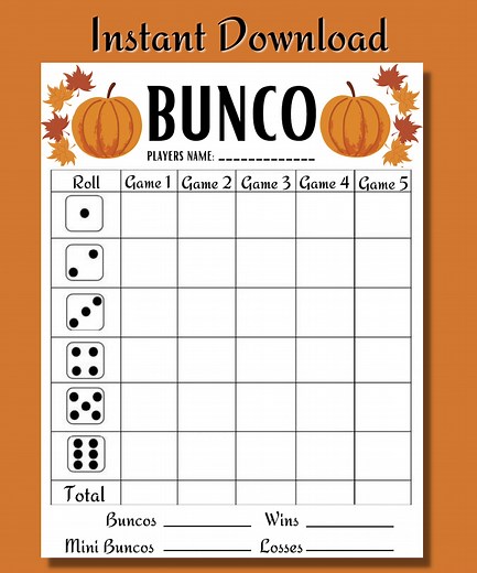 Fall Thanksgiving Bunco Game: Printable Score Card & Instructions (PDF) - Etsy