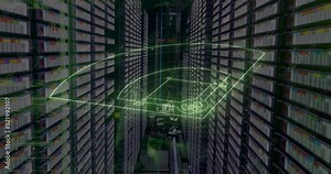 Animation of digital baseball field over servers