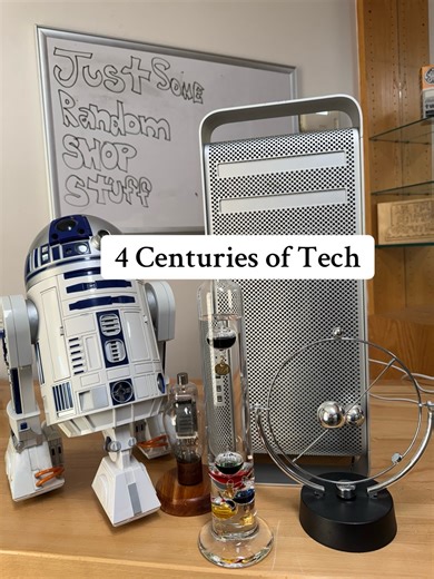 We Fix Stupid Computers on Instagram: "Just showing off some random stuff at the shop. Our remote control R2D2, a real vacuum tube we mounted on a homemade wooden stand, our cool Galileo thermometer, a perpetual motion toy, and of course, our working 2009 MacPro 4,1 running macOS El Capitan. . . . . #retro #apple #nostalgia"