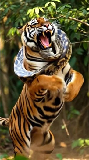 A snake🐍 fighting with a tiger🐅😱
