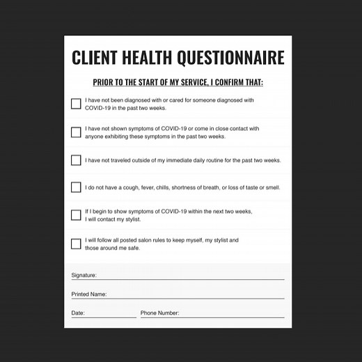 Client Health Screening Questionnaires: Download The Template! - Behindthechair.com