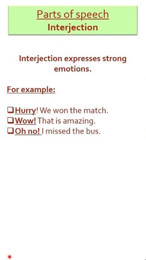 Interjection in English Grammar | Definition , Types & Examples | Parts of Speech Part 8