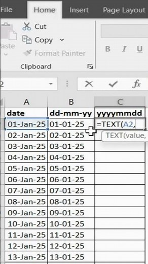 YYYYMMDD date format in excel using text function #exceltips