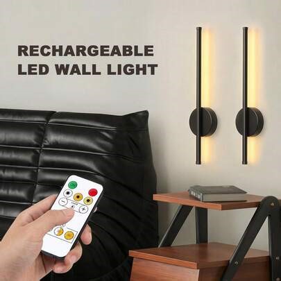 2pcs Battery Powered Wireless Rechargeable Black Wall Lights With Remote Control Dimmable, Wireless Wall Decor Lamps For Living Room, Bathroom, Hallway, With Timer Function | SHEIN