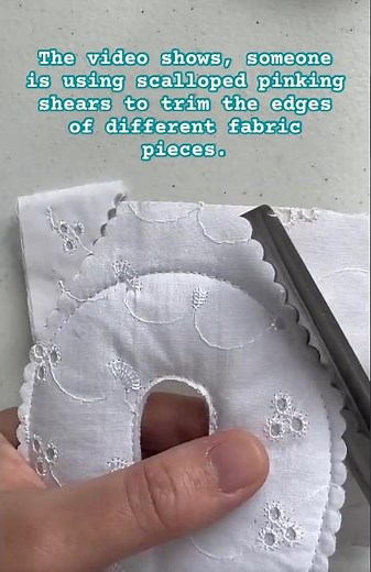 trimming fabric with scalloped pinking shears #Crafting #PinkingShears #FabricTrimming #DIY #Sewing