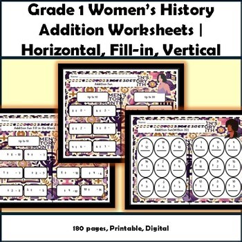 Grade 1 Women History Addition Math 20 Fact Fluency Place Value Logic Puzzle
