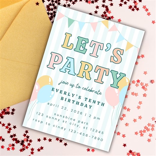 Let's Party Colorful Birthday Invitation: Editable Template (digital Download) - Etsy