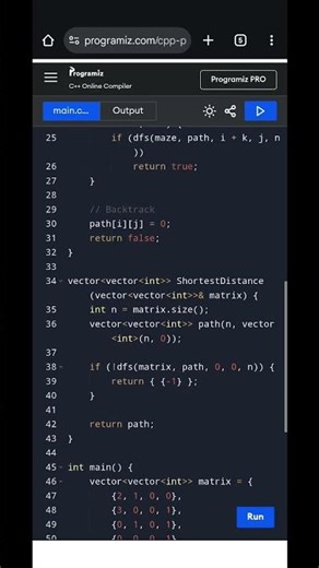 C++ Program to Solve Rat in a Maze with Jumps | Shortest Path with Forward-Down Preference