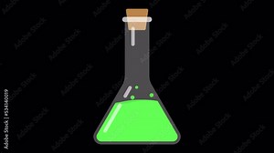 Looped animation which is shown: Laboratory ware, Flask, Potion, Conical flask, Erlenmeyer, Round bottom flask, Florence flask, Beaker, Falcon, Test tube