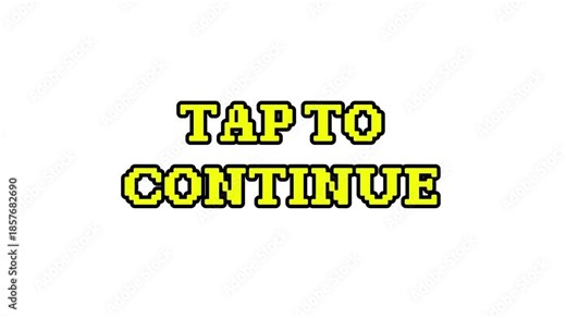 Pixel Art 8 Bit Game Text: Tap to Continue Zoom Animation. Retro Vintage Arcade Computer Gaming Asset. 4k video animation seamless loop