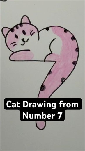 Draw Cat using Number 7 | Cat Drawing #animals #shorts #drawing #sketch #cat #art #draw
