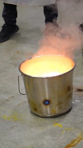 Glass contracts as it cools. While the Double Dragon furnace runs hot day and night, sometimes we need to let it rest. And so, our team uses a huge metal ladle to remove as much glass as possible to keep the furnace from cracking as it contracts. The more you know! 🐉🐉 #DelphiGlass | Delphi Glass