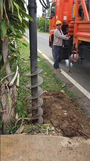 ⚡😱 How Utility Crews Drill Holes for Power Pole Installation! | Giant Auger Machine #PowerPole