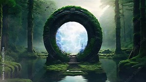 Stargate portal on an unknown alien planet in the middle of the wilderness Stock Video